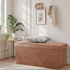 ACCVER 30" Storage Bench - Faux Leather Foldable Ottoman Upholstered Entryway Bench, 400lbs Large End of Bed Bench with Storage Chest for Bedroom, Living Room, Brown