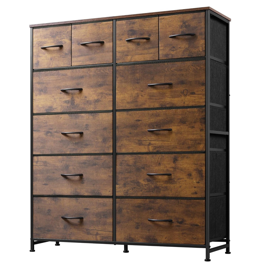ACCVER Dresser for Bedroom 12 Storage drawer, Fabric Closet Chests Organizer Tower with Wooden Top Metal Frame for Living Room Hallway Entryway