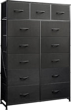 ACCVER 13-Drawer Fabric Dresser with Wood Top & Metal Frame, Closet and Chest for Bedroom, Clothes Storage Organizer, for Living Room, Apartment,Black