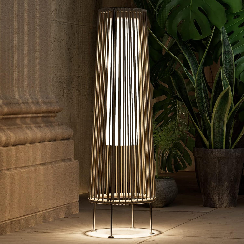 ACCVER Outdoor Floor Lamp 2-Pack, All-Weather Wicker Outdoor Solar Floor Lights, Waterproof, Gray