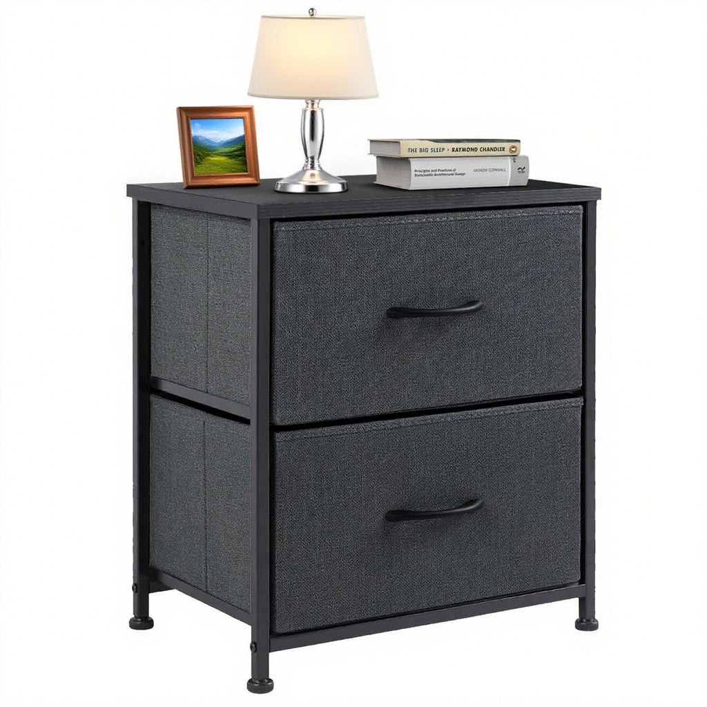 ACCVER 20-inch Tall Nightstand with 2 Fabric Drawers, Small Bedside Dresser for Bedroom, Closet, Dorm, Compact Storage Furniture with Wooden Top, Grey