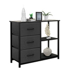 ACCVER 3-Drawer Fabric Dresser with Shelves, Closet and Chest for Bedroom, Clothes Storage Organizer, for Living Room, Apartment, Dark Grey