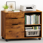 LIFERECORD 3-Drawer Lateral File Cabinet with Wheels, Mobile Rolling File Cabinet with Adjustable Shelf, Printer Stand for Home Office, Under Desk Storage Organizer, Wood Filing Cabinet Rustic Brown