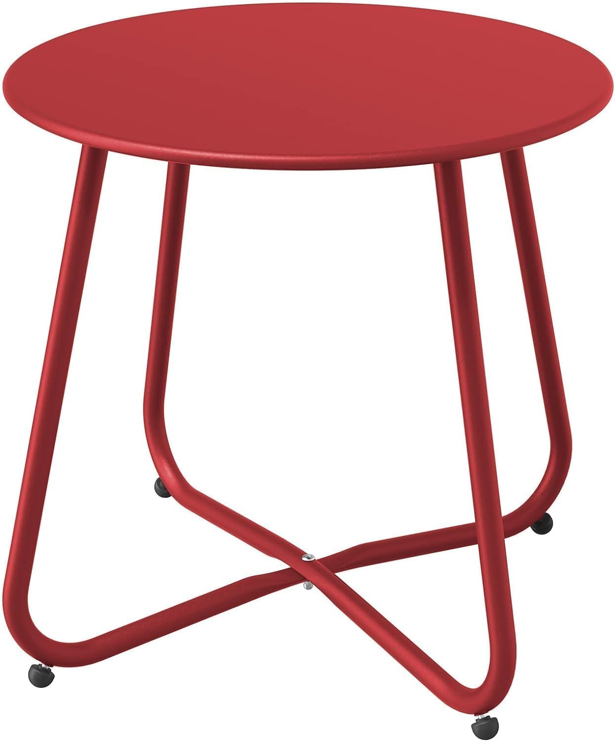ACCVER Outdoor Side Table, 18-inch Small Round Side Snack Table with Adjustable Feet, Anti-Rust Metal End Accent Table for Patio Porch Balcony, Red