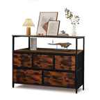 ACCVER 5-Drawer Dresser with Shelves, TV Stand with Fabric Drawers for Living Room, Closet and Chest for Bedroom & Apartment, Clothes Storage Organizer, Brown
