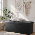 ACCVER 43" Storage Bench - Faux Leather Foldable Ottoman Upholstered Entryway Bench, 660lbs Large End of Bed Bench with Storage Chest for Bedroom, Living Room, Black