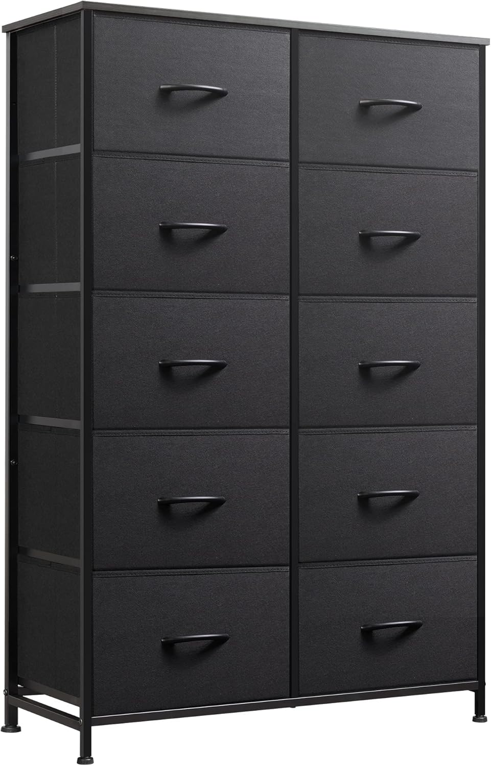 ACCVER 10-Drawer Fabric Dresser with Wood Top & Metal Frame, Closet and Chest for Bedroom, Clothes Storage Organizer, for Living Room, Apartment,Black