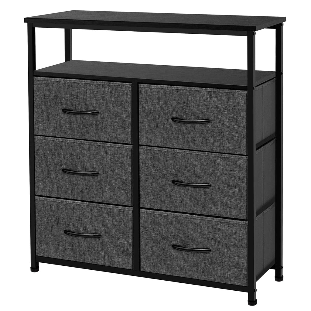 ACCVER Dresser for Bedroom TV Stand with Storage Entertainment Center Dresser with 6 Fabric Drawers with Open Storage Shelf for Bedroom Living Room Hallway