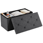 ACCVER 30 Inches Foldable Storage Ottoman Bench - 660lbs Large Padded Seat Foot Rest w/ 154L Storage Chest, for Bedroom, Living Room & Entryway, Linen Grey