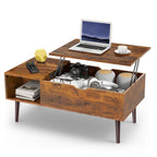 LIFERECORD Lift Top Coffee Table with Hidden Compartment, Wooden Center Tables with Storage Shelf for Living Room, Reception Room, Brown