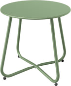 ACCVER Outdoor Side Table, 18-inch Small Round Side Snack Table with Adjustable Feet, Anti-Rust Metal End Accent Table for Patio Porch Balcony, Green
