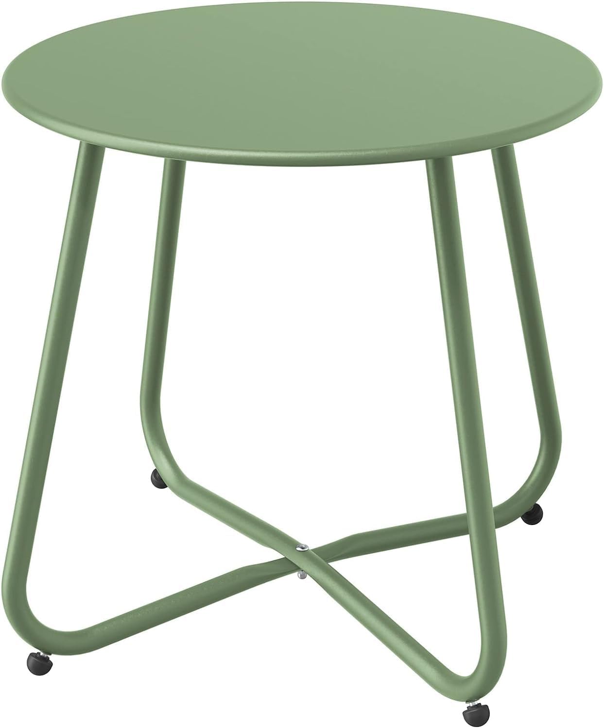 ACCVER Outdoor Side Table, 18-inch Small Round Side Snack Table with Adjustable Feet, Anti-Rust Metal End Accent Table for Patio Porch Balcony, Green