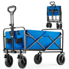 ACCVER Heavy Duty Collapsible Wagon Cart - 400LBS Capacity Folding Utility Cart w/ All-Terrain Wheels, Drink Holders for Camping, Beach, Grocery, Sports (Foldable & Portable), Extra Large Blue