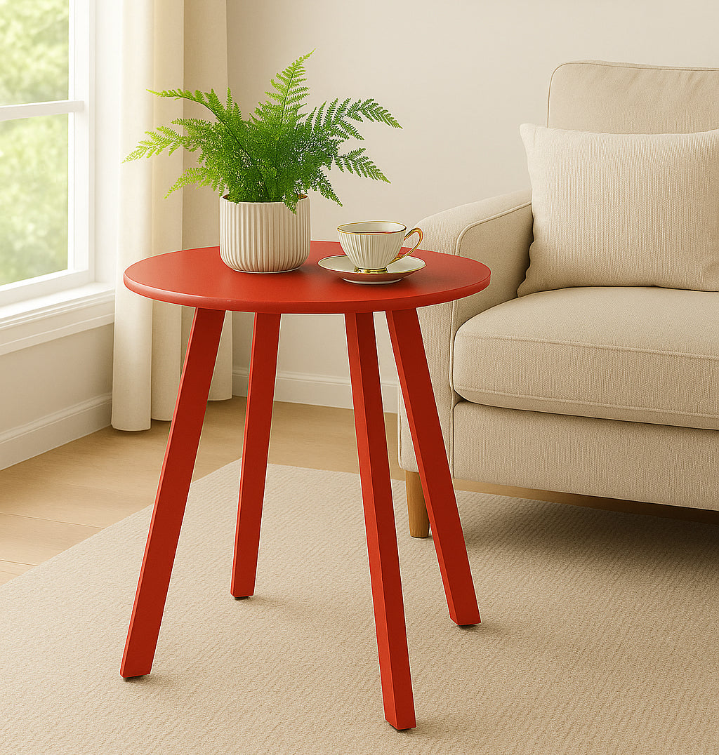 LIFERECORD Small Side Table – Indoor & Outdoor Steel Powder Coated Round Patio Table with Square Legs for Patio, Living Room, Bedroom, Red