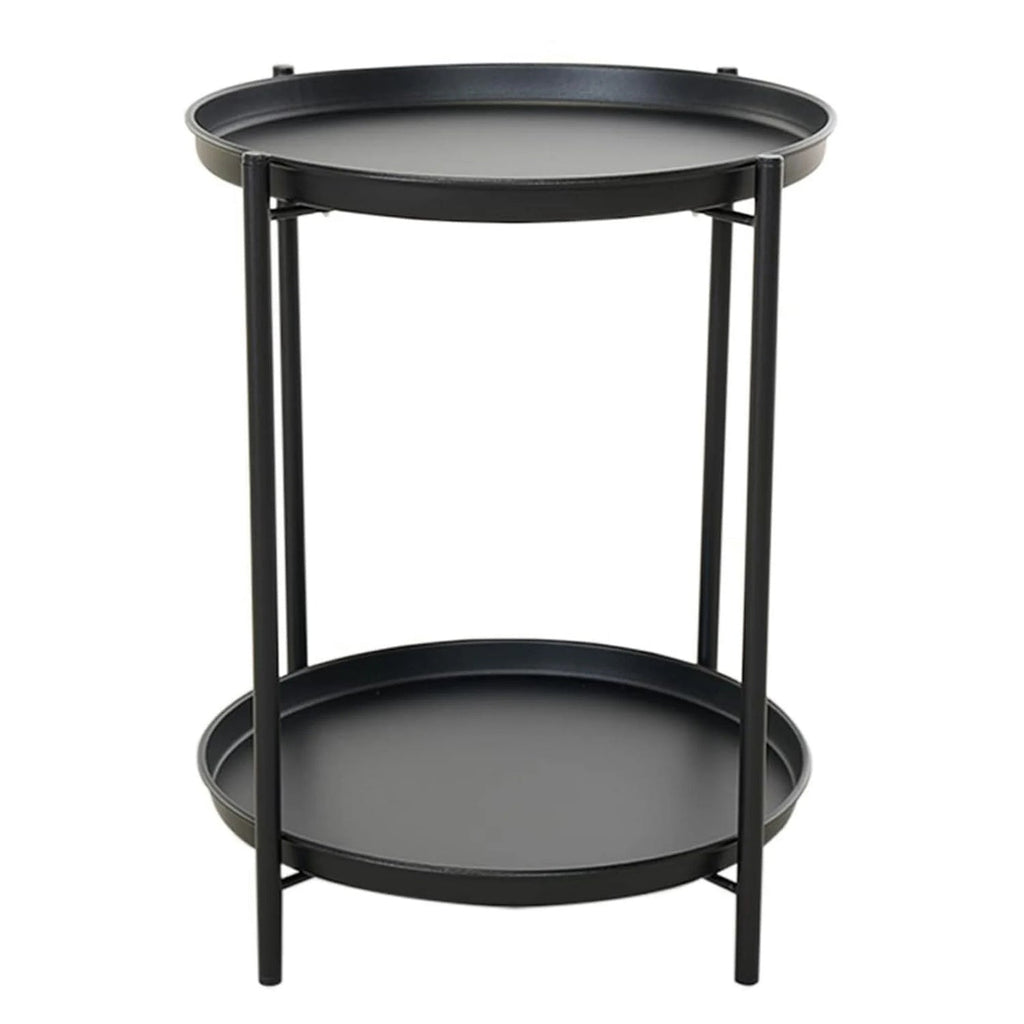 LIFERECORD 2-Tier Round Metal End Table with Removable Tray – Small Space-Saving Side Table for Living Room, Bedroom, Balcony, Patio, Black