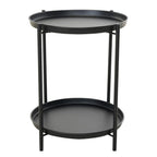 LIFERECORD 2-Tier Round Metal End Table with Removable Tray – Small Space-Saving Side Table for Living Room, Bedroom, Balcony, Patio, Black