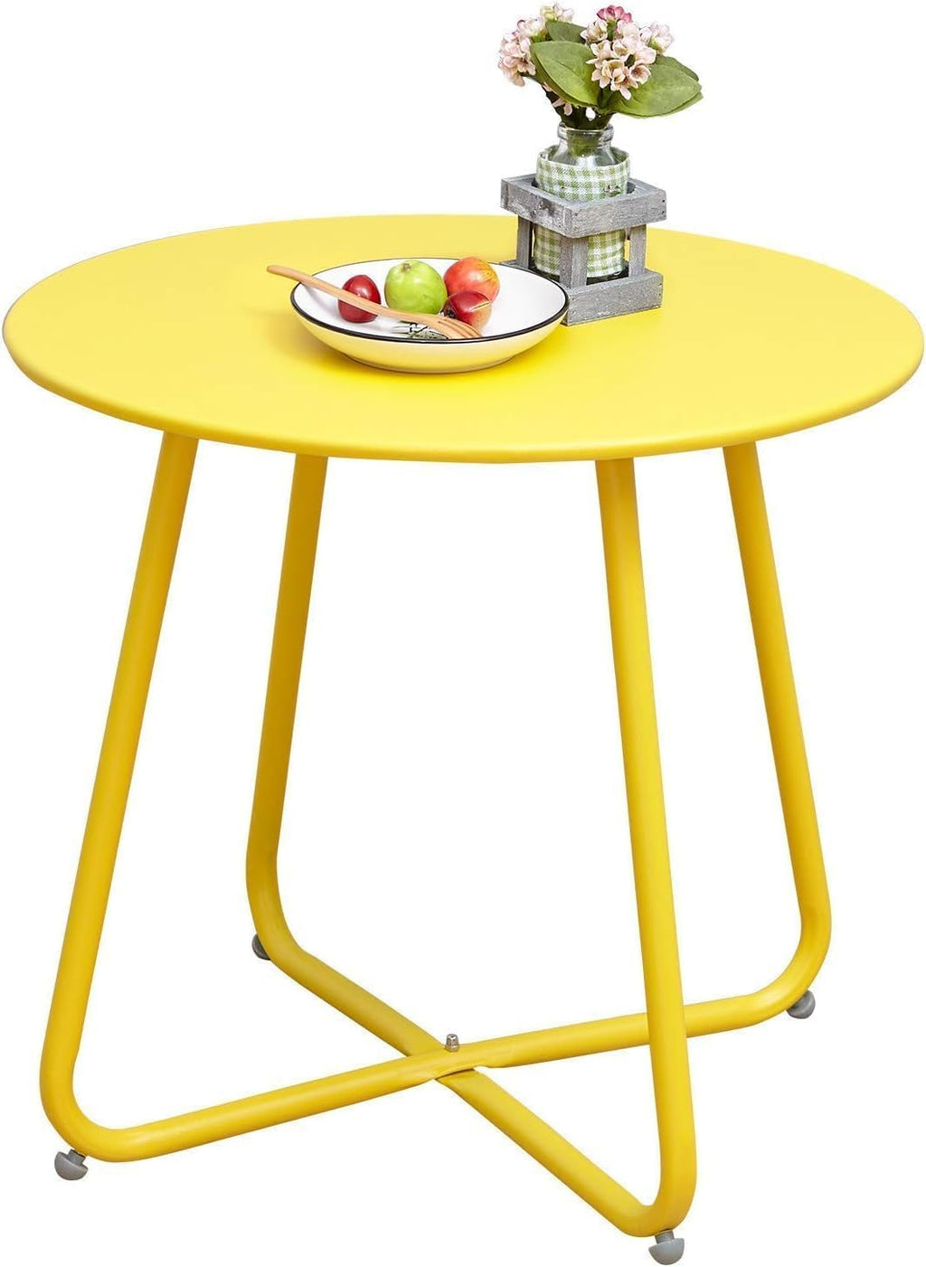 ACCVER Outdoor Side Table, 18-inch Small Round Side Snack Table with Adjustable Feet, Anti-Rust Metal End Accent Table for Patio Porch Balcony, Yellow