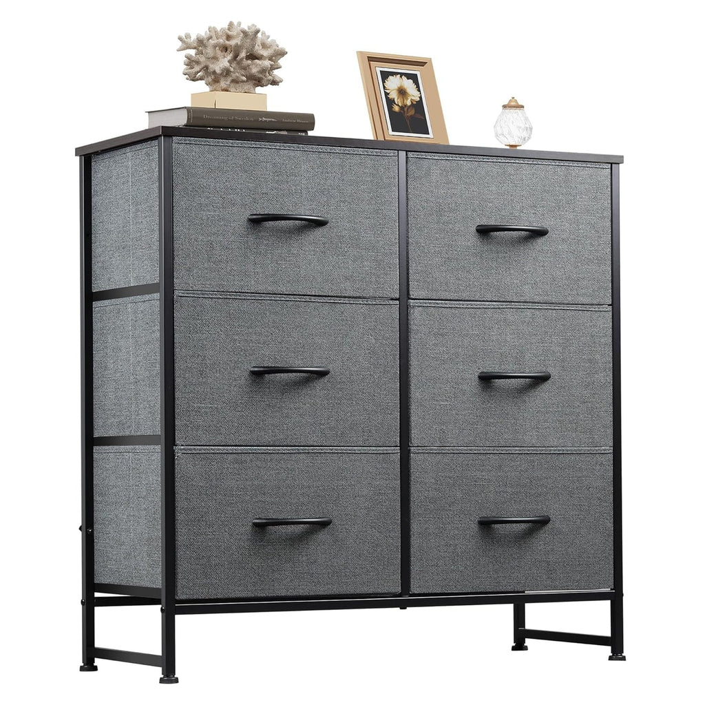 ACCVER Dresser for Bedroom 6 Storage drawer, Fabric Closet Chests Organizer Tower with Wooden Top Metal Frame for Living Room Hallway Entryway