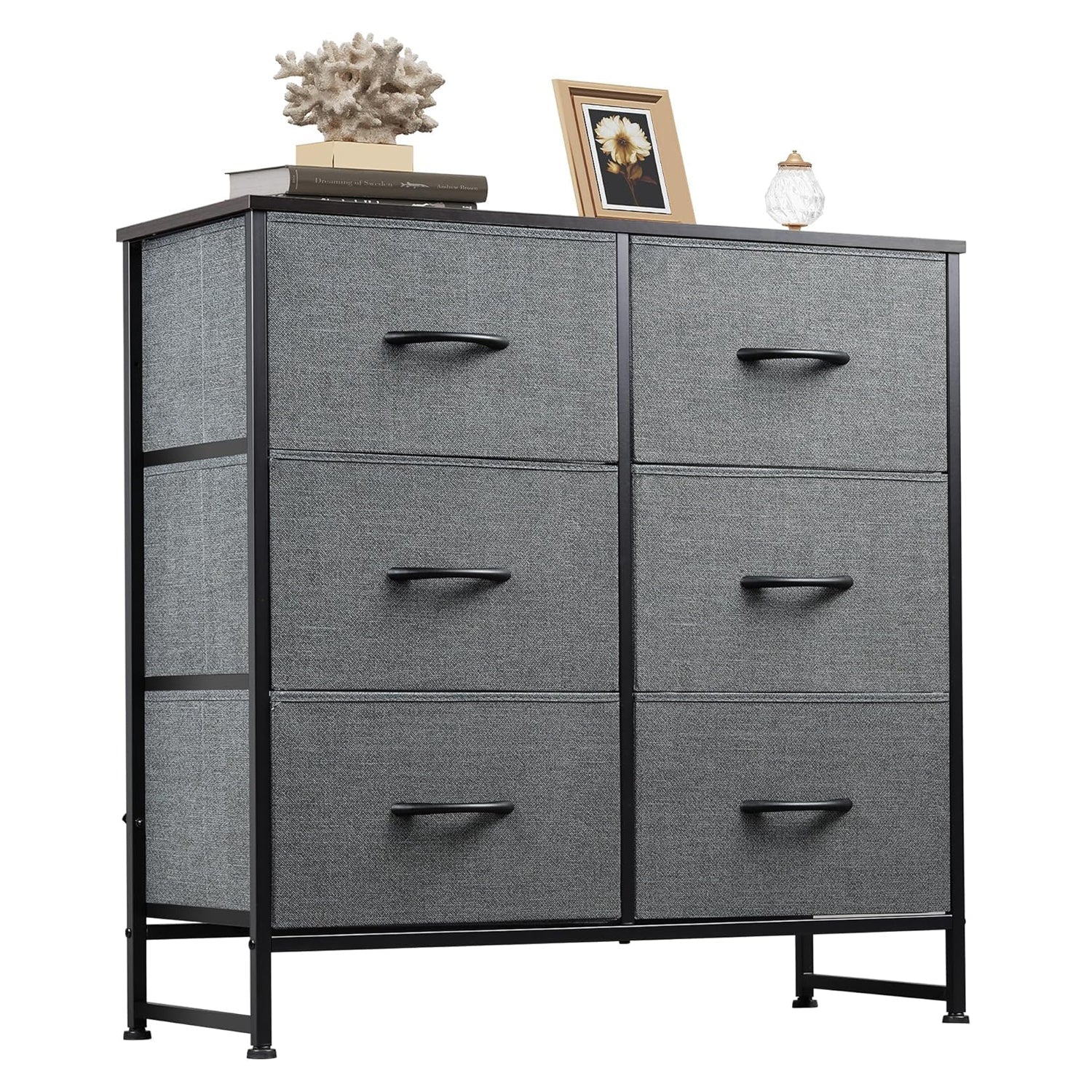 ACCVER Dresser for Bedroom 6 Storage drawer, Fabric Closet Chests Organizer Tower with Wooden Top Metal Frame for Living Room Hallway Entryway