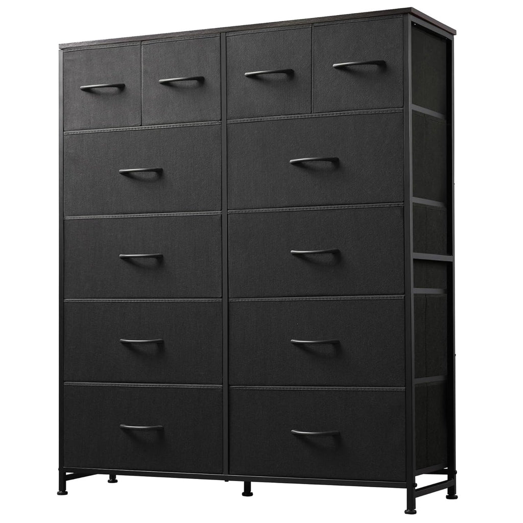 ACCVER Dresser for Bedroom 12 Storage drawer, Fabric Closet Chests Organizer Tower with Wooden Top Metal Frame for Living Room Hallway Entryway