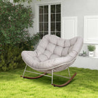 Outdoor Rocking Chair E-Coated Rocking Chair with Cushion Outdoor Rocker Recliner Chair for Patio Porch Garden Backyard, Beige