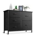 ACCVER 5-Drawer Fabric Dresser with Wood Top & Metal Frame, Closet and Chest for Bedroom, Clothes Storage Organizer, for Living Room, Apartment,Black