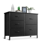 ACCVER 5-Drawer Fabric Dresser with Wood Top & Metal Frame, Closet and Chest for Bedroom, Clothes Storage Organizer, for Living Room, Apartment,Black