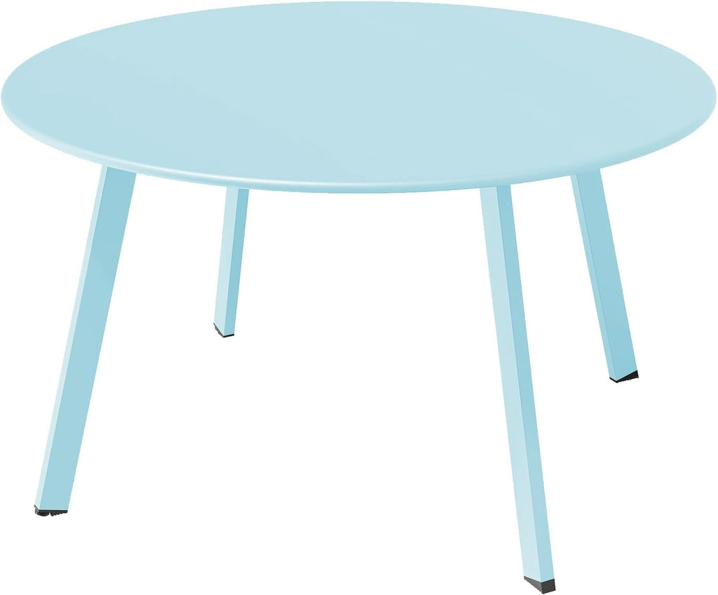 ACCVER 28 Inch Round Outdoor Coffee Table - Weatherproof Steel Patio Side Table for Deck, Backyard Outdoor & Indoor Use, Blue