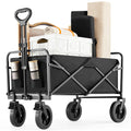 ACCVER Heavy Duty Collapsible Wagon Cart - 400LBS Capacity Folding Utility Cart w/ All-Terrain Wheels, Drink Holders for Camping, Beach, Grocery, Sports (Foldable & Portable), Extra Large Black