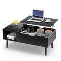LIFERECORD Lift Top Coffee Table with Hidden Compartment, Wooden Center Tables with Storage Shelf for Living Room, Reception Room, Classic Black