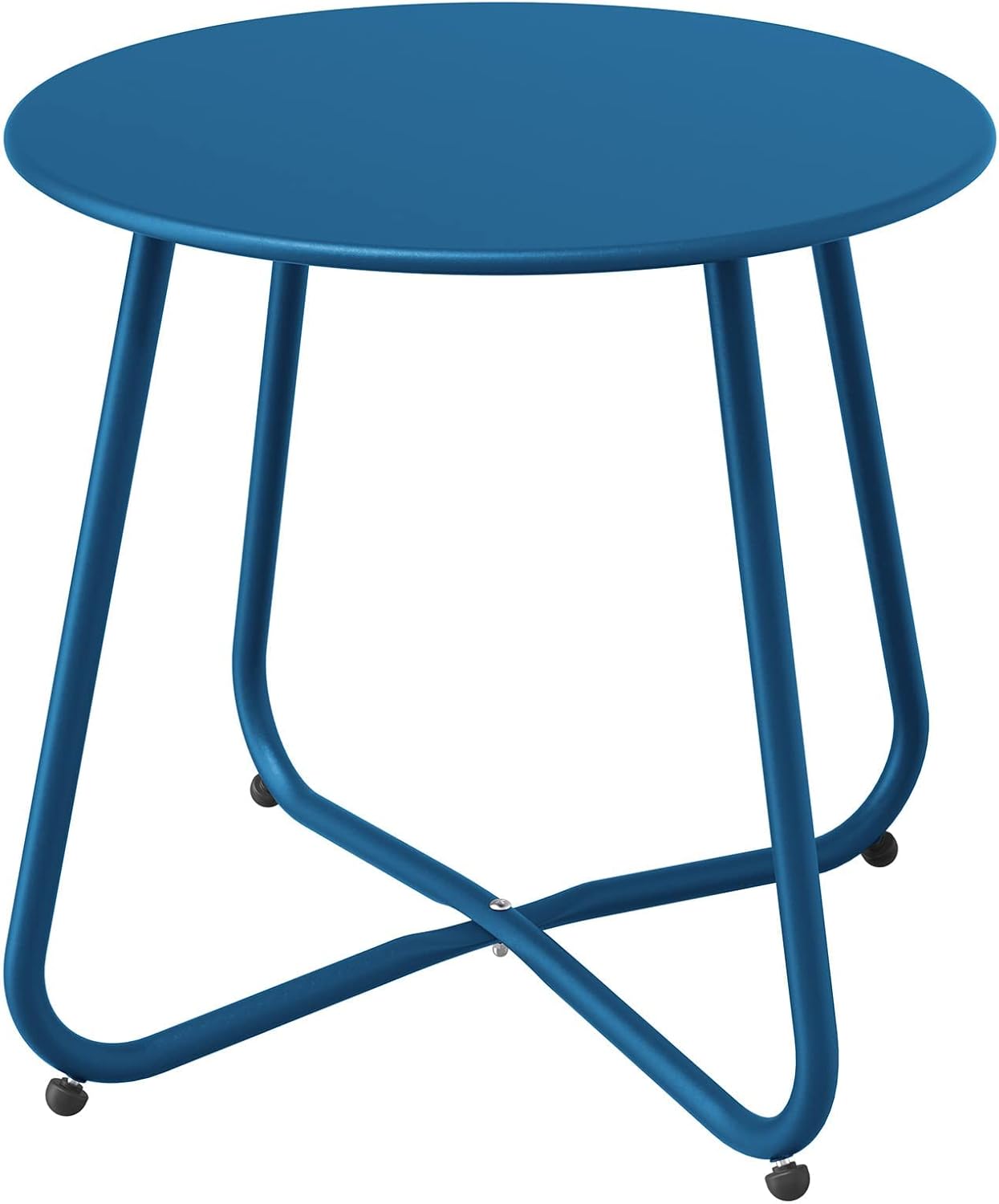 ACCVER Outdoor Side Table, 18-inch Small Round Side Snack Table with Adjustable Feet, Anti-Rust Metal End Accent Table for Patio Porch Balcony, Blue