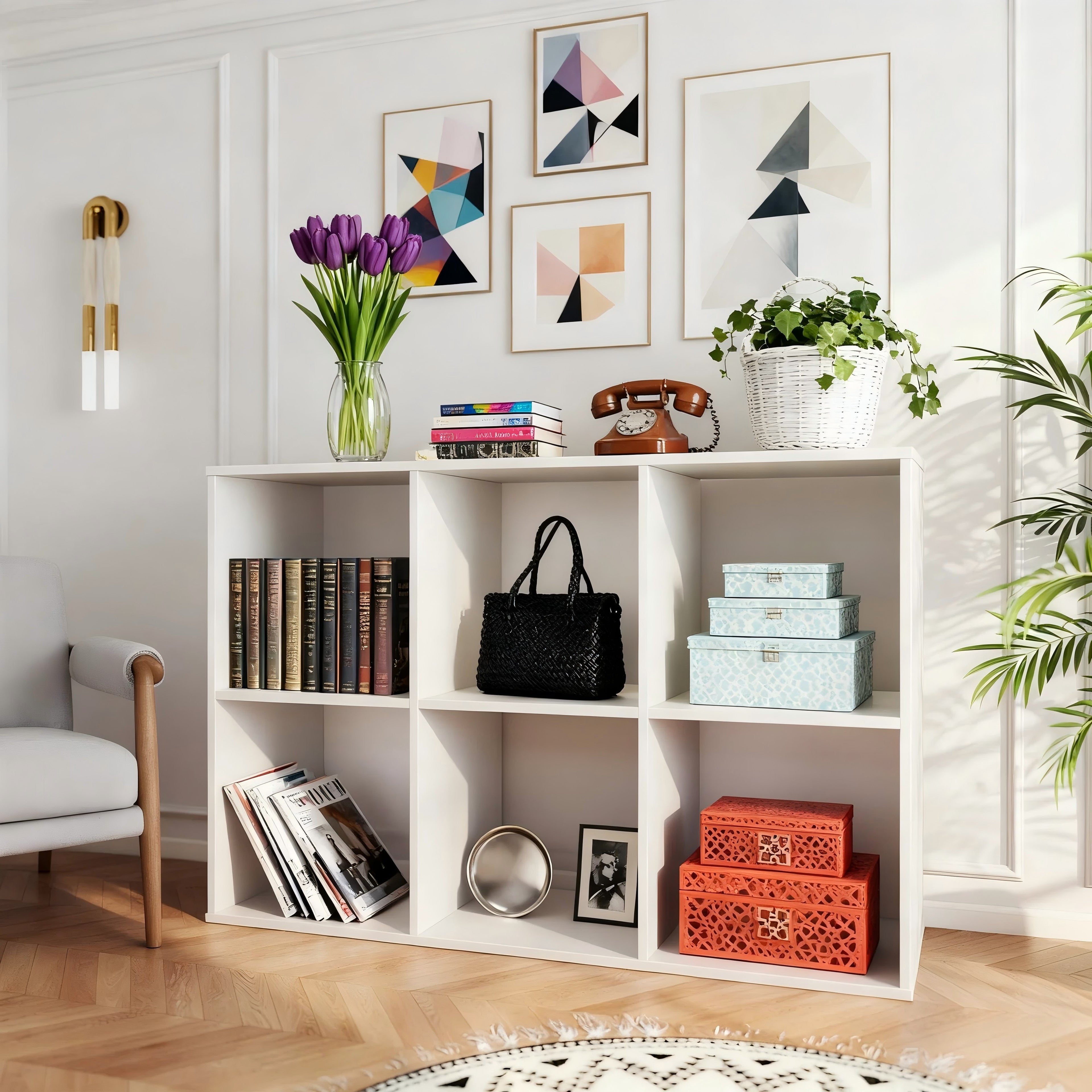 LIFERECORD 6 Cube Storage Organizer, 11x11 Cube Bookshelf with 3 Removable Back Panels, Open Cube Shelf for Living Room, Bedroom, Home Office, Kids Room, 35.9" L x 11.6" W x 23.2" H White