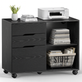 LIFERECORD 3-Drawer Lateral File Cabinet with Wheels, Mobile Rolling File Cabinet with Adjustable Shelf, Printer Stand for Home Office, Under Desk Storage Organizer, Wood Filing Cabinet Black