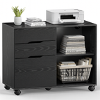 LIFERECORD 3-Drawer Lateral File Cabinet with Wheels, Mobile Rolling File Cabinet with Adjustable Shelf, Printer Stand for Home Office, Under Desk Storage Organizer, Wood Filing Cabinet Black