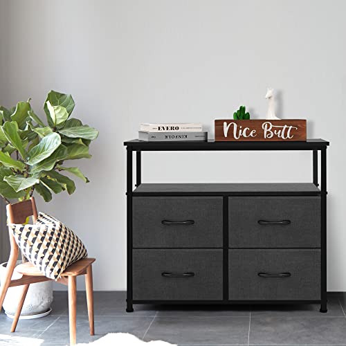 ACCVER Dresser for Bedroom TV Stand with Storage Entertainment Center Dresser with 4 Fabric Drawers with Open Storage Shelf for Bedroom Living Room Hallway