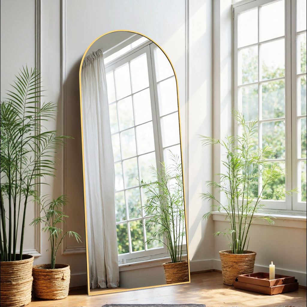 ACCVER 21"x64" Full Length Mirror - Classic Standing Mirror, Durable Aluminum Frame & Tempered Glass, Lean-to or Wall Mount for Bedroom/Dressing Room/Living Room, Arhced, Gold