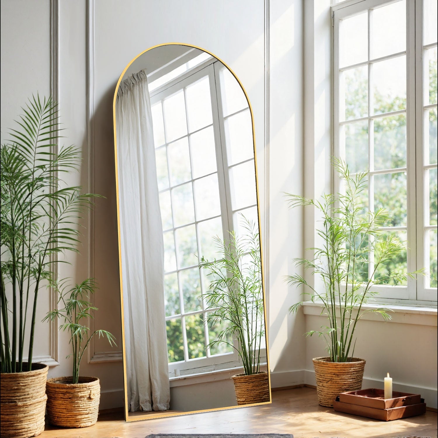 ACCVER 21"x64" Full Length Mirror - Classic Standing Mirror, Durable Aluminum Frame & Tempered Glass, Lean-to or Wall Mount for Bedroom/Dressing Room/Living Room, Arhced, Gold