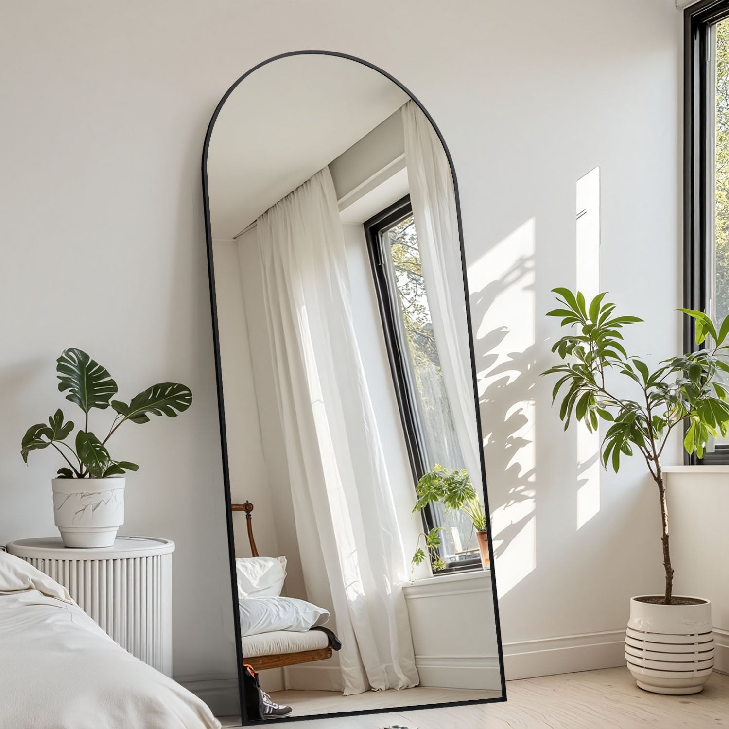 ACCVER 21"x64" Full Length Mirror - Classic Standing Mirror, Durable Aluminum Frame & Tempered Glass, Lean-to or Wall Mount for Bedroom/Dressing Room/Living Room, Arhced, Black