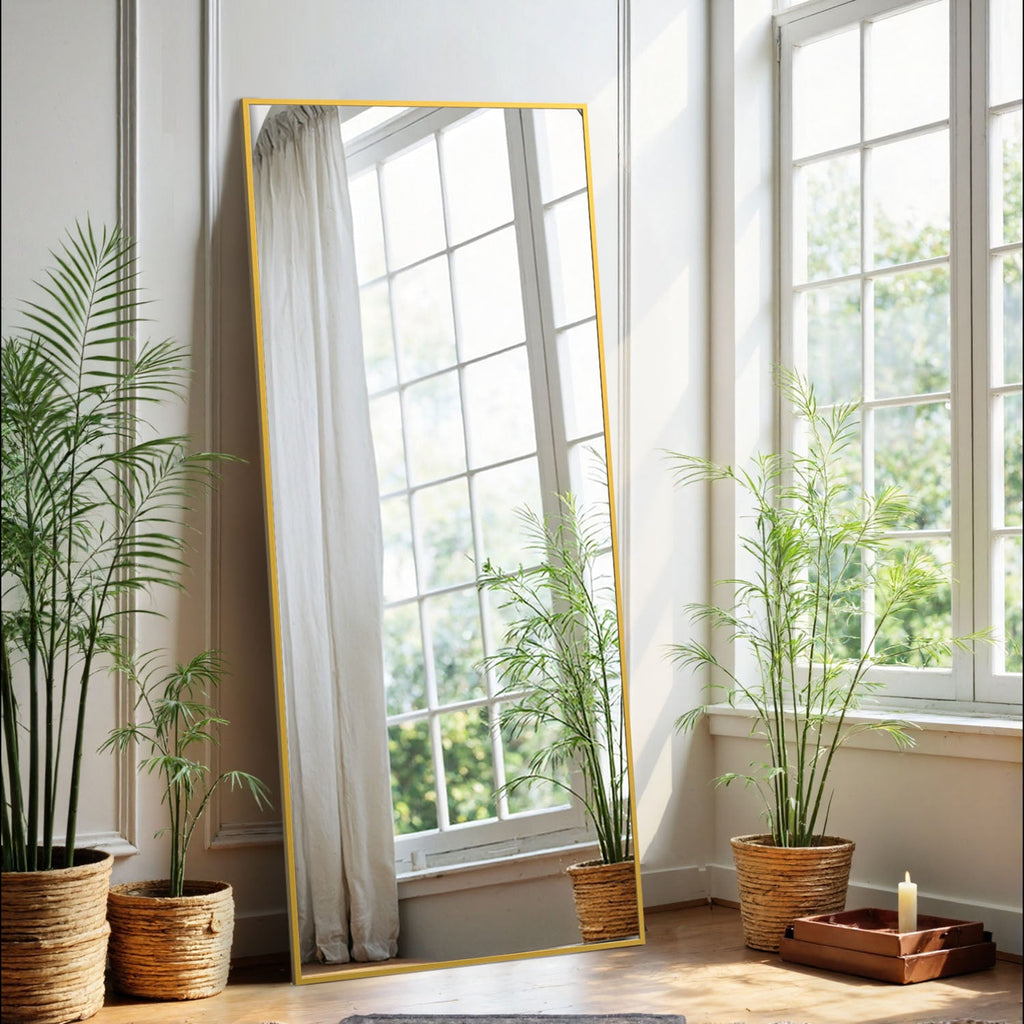 ACCVER 21"x64" Full Length Mirror - Classic Standing Mirror, Durable Aluminum Frame & Tempered Glass, Lean-to or Wall Mount for Bedroom/Dressing Room/Living Room, Rectangle, Gold