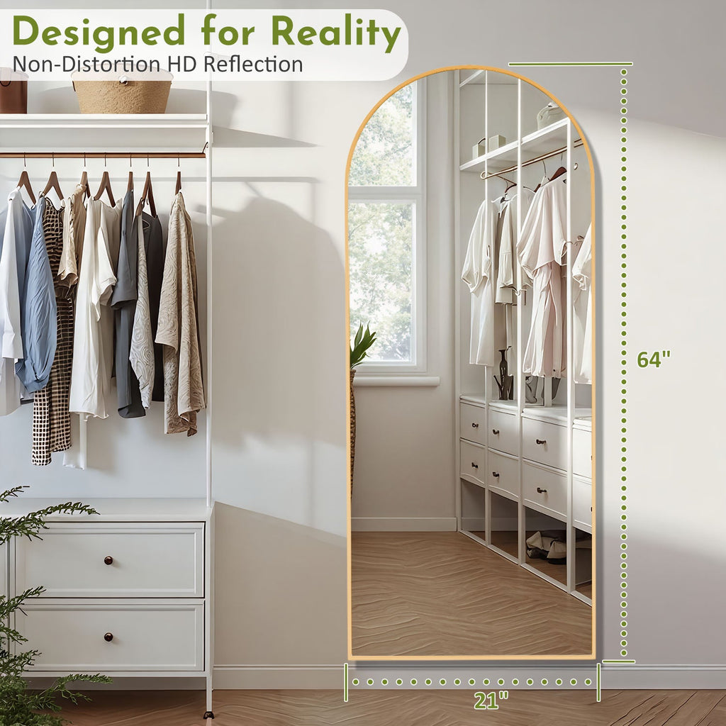 ACCVER 21"x64" Full Length Mirror - Classic Standing Mirror, Durable Aluminum Frame & Tempered Glass, Lean-to or Wall Mount for Bedroom/Dressing Room/Living Room, Arhced, Gold