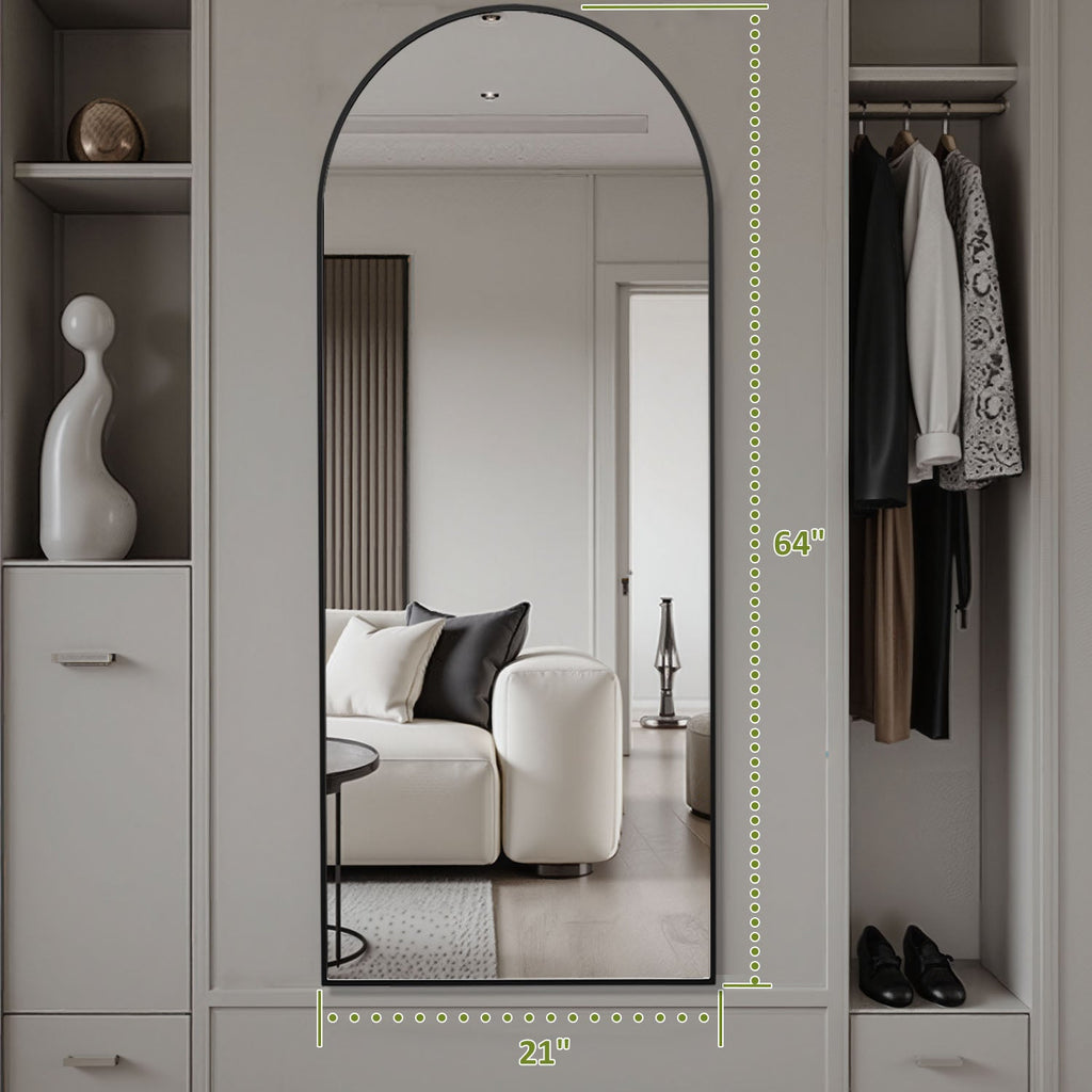 ACCVER 21"x64" Full Length Mirror - Classic Standing Mirror, Durable Aluminum Frame & Tempered Glass, Lean-to or Wall Mount for Bedroom/Dressing Room/Living Room, Arhced, Black