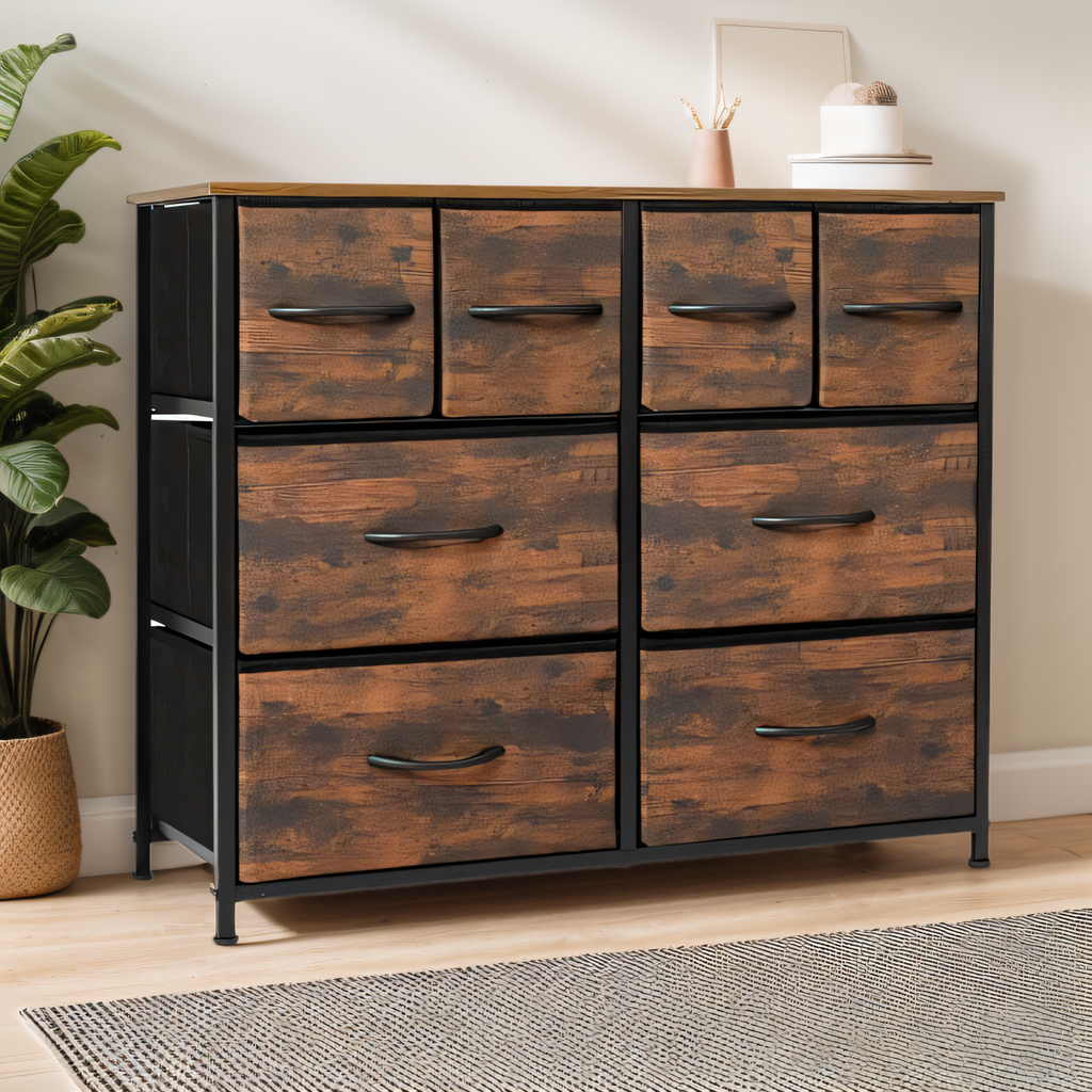 ACCVER Dresser for Bedroom 8 Storage drawer, Fabric Closet Chests Organizer Tower with Wooden Top Metal Frame for Living Room Hallway Entryway