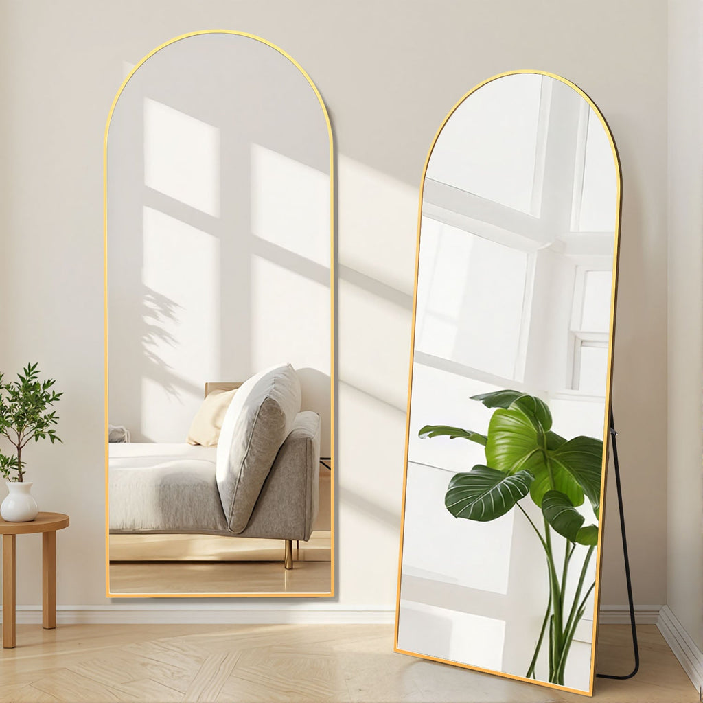 ACCVER 21"x64" Full Length Mirror - Classic Standing Mirror, Durable Aluminum Frame & Tempered Glass, Lean-to or Wall Mount for Bedroom/Dressing Room/Living Room, Arhced, Gold