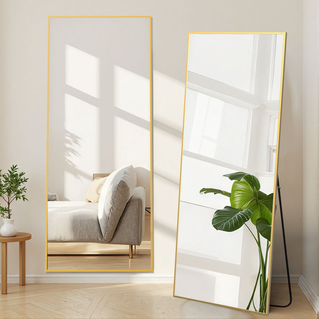 ACCVER 21"x64" Full Length Mirror - Classic Standing Mirror, Durable Aluminum Frame & Tempered Glass, Lean-to or Wall Mount for Bedroom/Dressing Room/Living Room, Rectangle, Gold