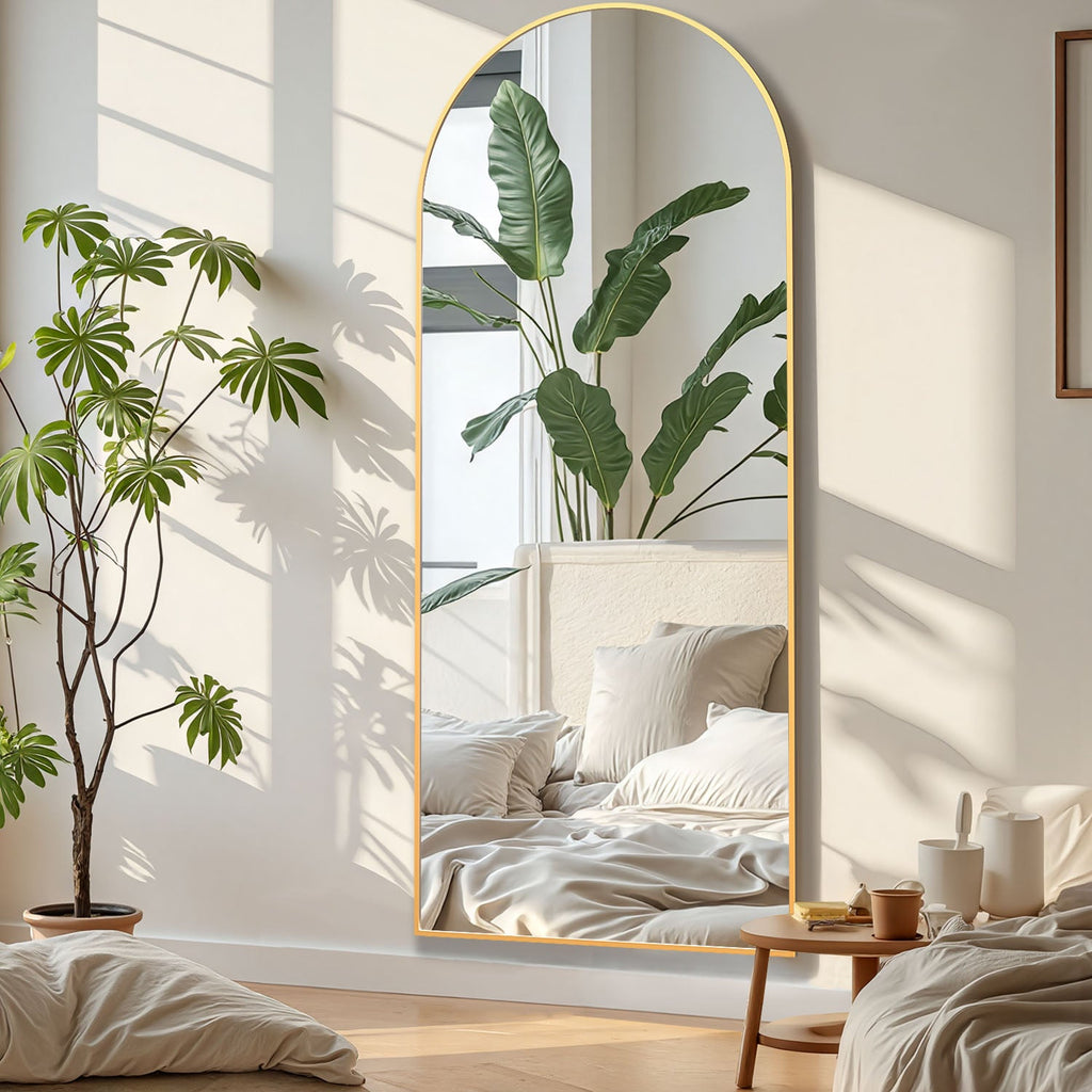 ACCVER 21"x64" Full Length Mirror - Classic Standing Mirror, Durable Aluminum Frame & Tempered Glass, Lean-to or Wall Mount for Bedroom/Dressing Room/Living Room, Arhced, Gold