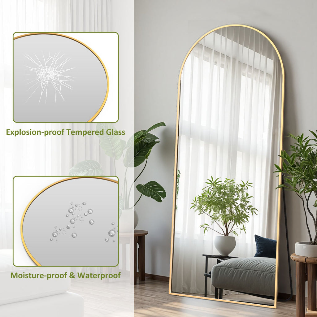 ACCVER 16"x60" Full Length Mirror - Classic Standing Mirror, Durable Aluminum Frame & Tempered Glass, Lean-to or Wall Mount for Bedroom/Dressing Room/Living Room, Arhced, Gold
