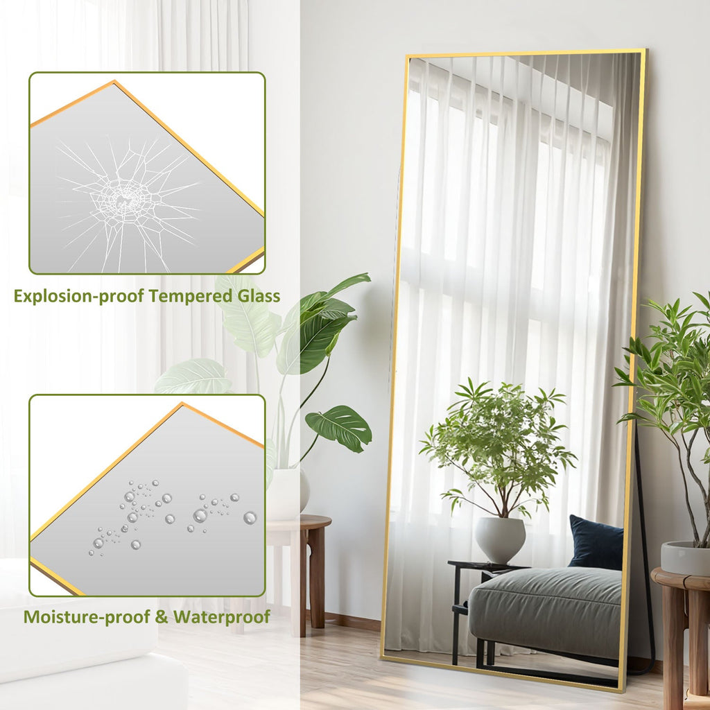 ACCVER 16"x60" Full Length Mirror - Classic Standing Mirror, Durable Aluminum Frame & Tempered Glass, Lean-to or Wall Mount for Bedroom/Dressing Room/Living Room, Rectangle, Gold
