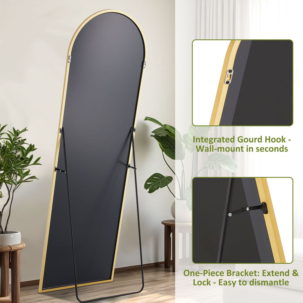 ACCVER 26"x71" Full Length Mirror - Classic Standing Mirror, Durable Aluminum Frame & Tempered Glass, Lean-to or Wall Mount for Bedroom/Dressing Room/Living Room, Arhced, Gold