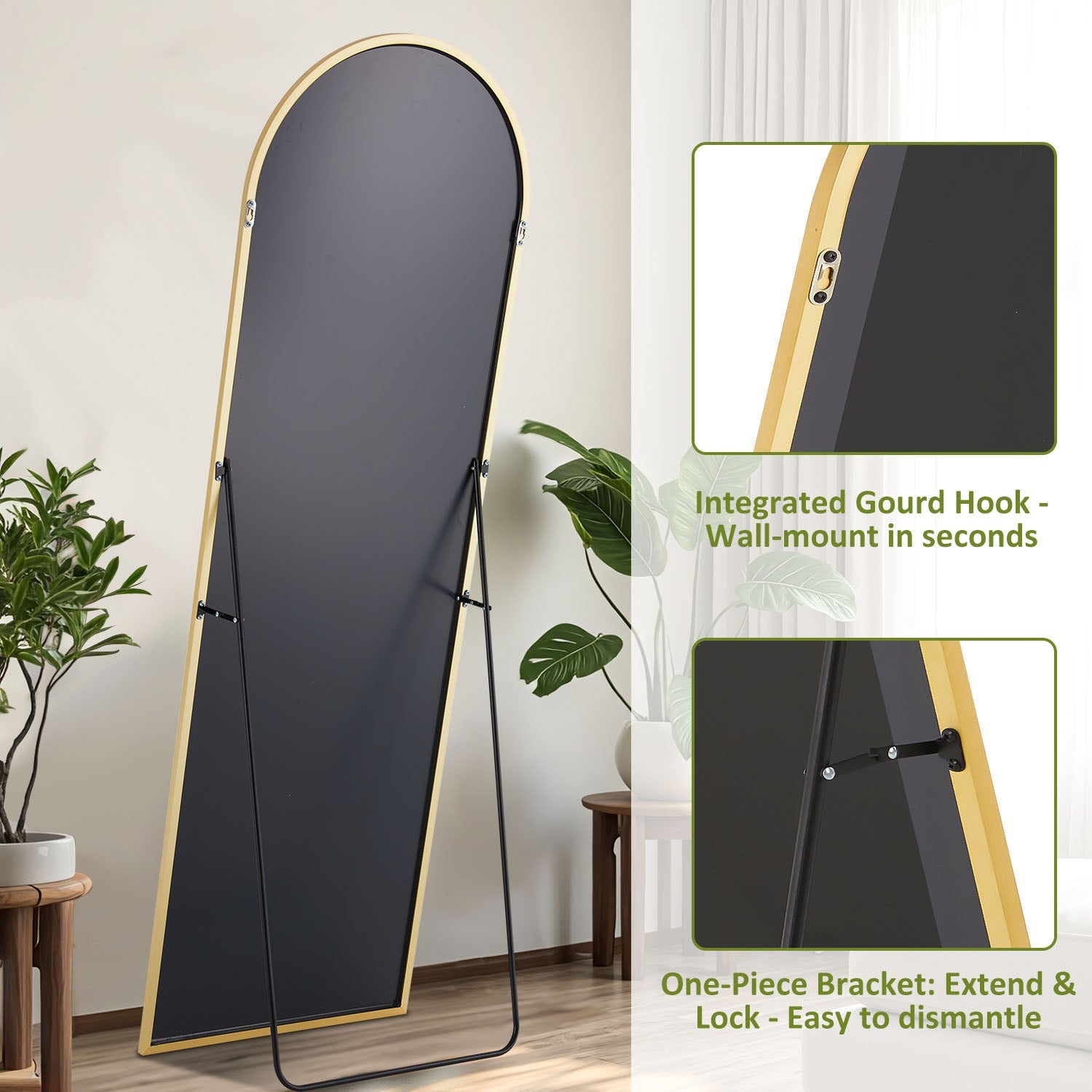 ACCVER 21"x64" Full Length Mirror - Classic Standing Mirror, Durable Aluminum Frame & Tempered Glass, Lean-to or Wall Mount for Bedroom/Dressing Room/Living Room, Arhced, Gold