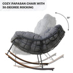Outdoor Rocking Chair E-Coated Rocking Chair with Cushion Outdoor Rocker Recliner Chair for Patio Porch Garden Backyard, Gray